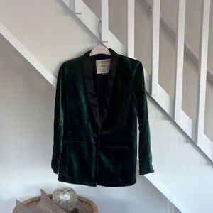 Cartonnier Dark Green Velvet Blazer with Black Accents Anthropologie